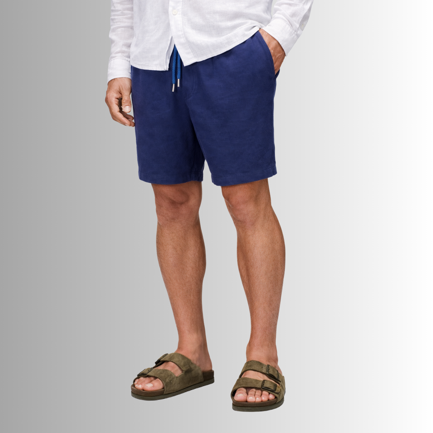 Bermuda de lino mixto para hombre — azul marino, vista frontal