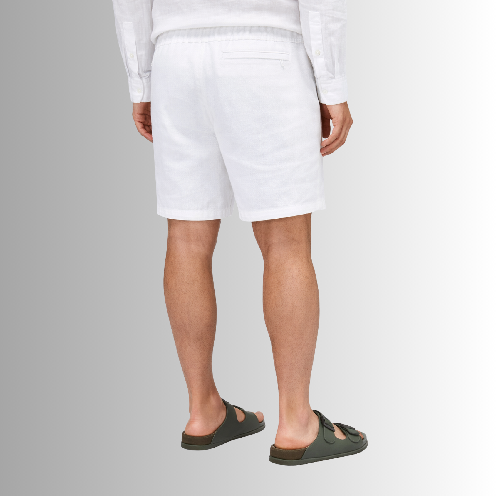 Bermuda de lino mixto para hombre — blanco, vista trasera