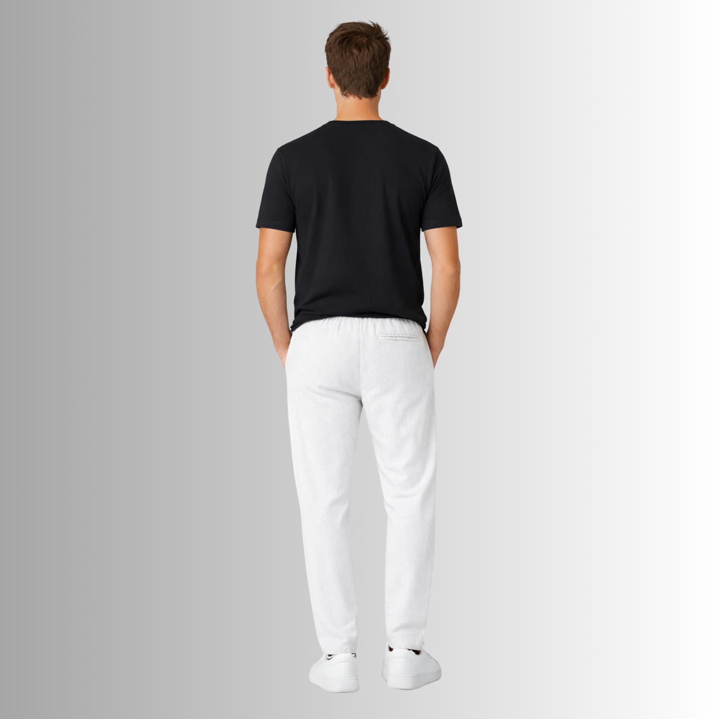 Pantalón de lino mixto para hombre — blanco, vista trasera