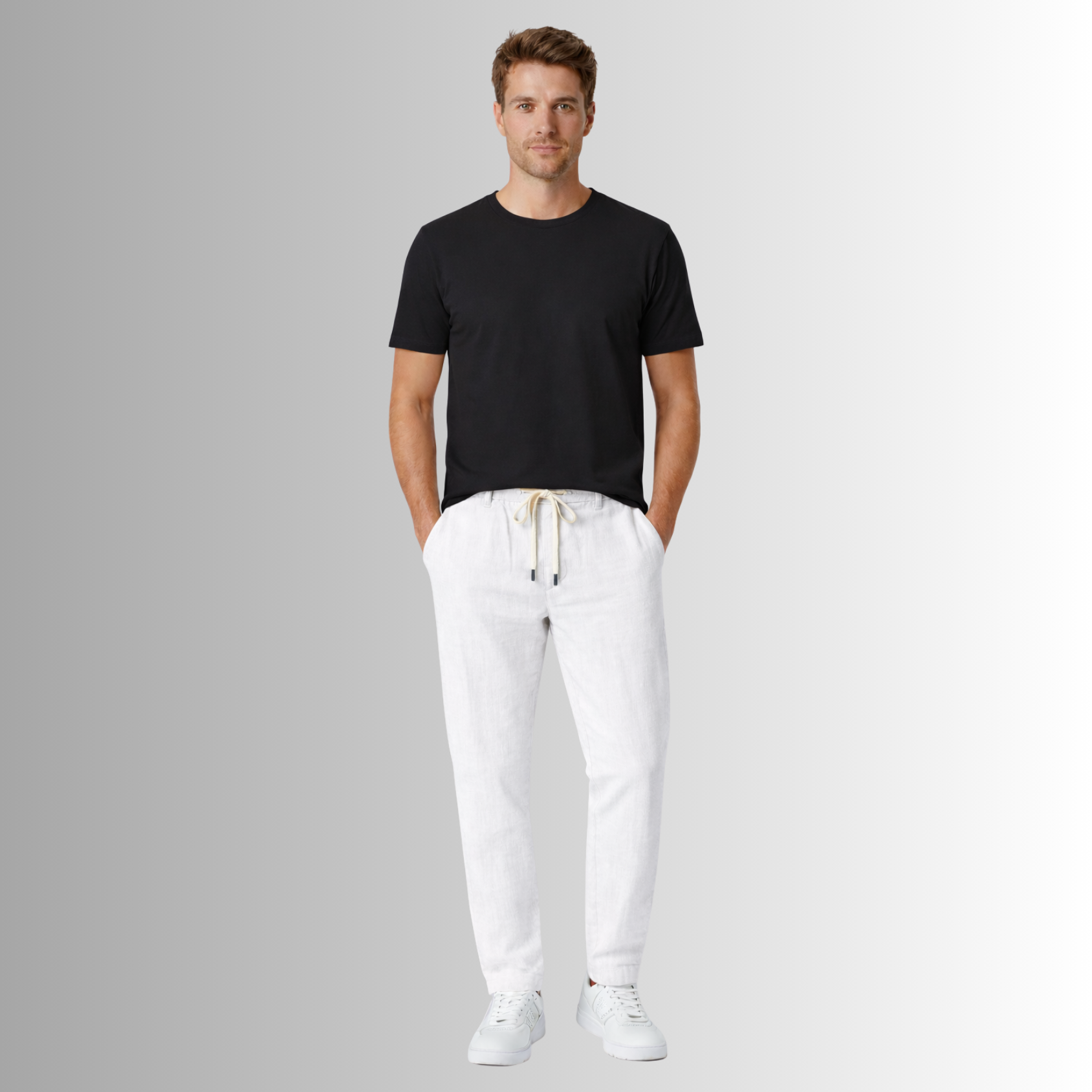 Pantalón de lino mixto para hombre — blanco, vista frontal