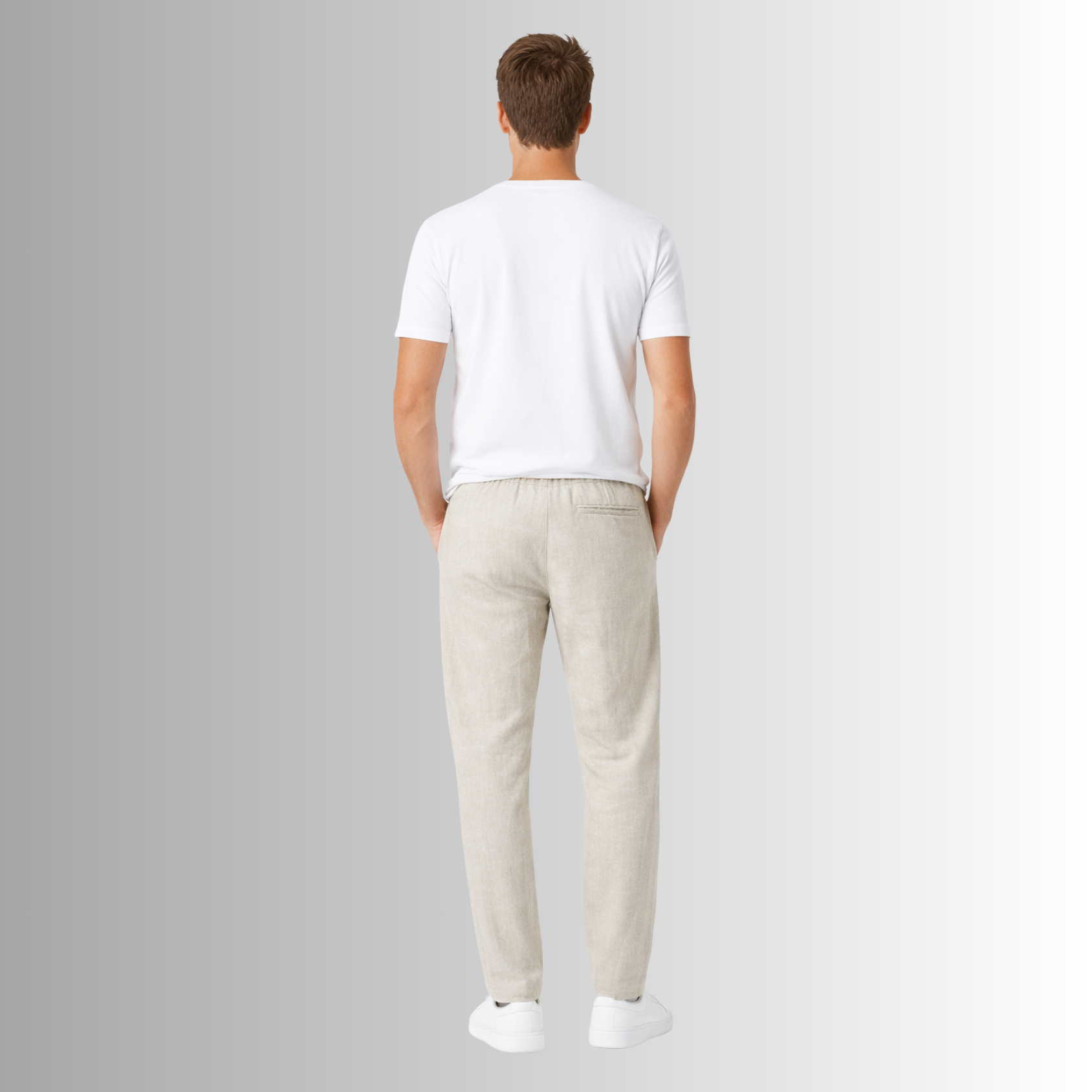 Pantalón de lino mixto para hombre — blanco roto, vista trasera