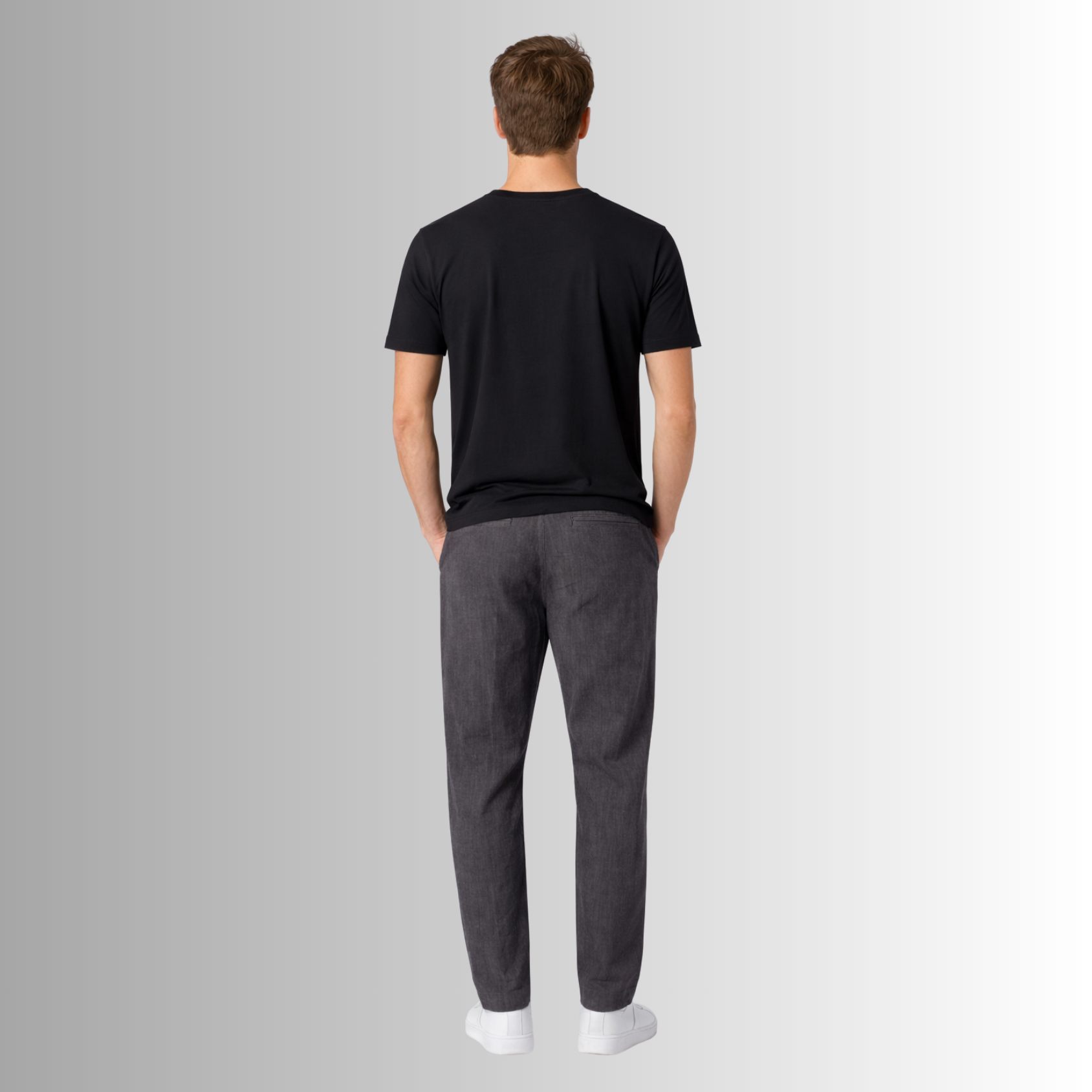 Pantalón de lino mixto para hombre — gris carbón, vista trasera