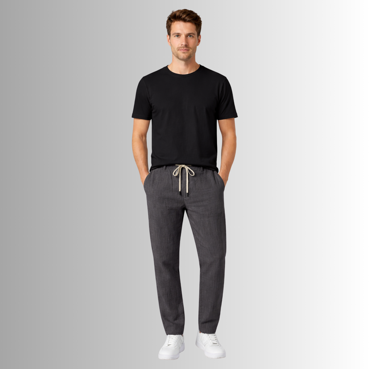 Pantalón de lino mixto para hombre — gris carbón, vista frontal