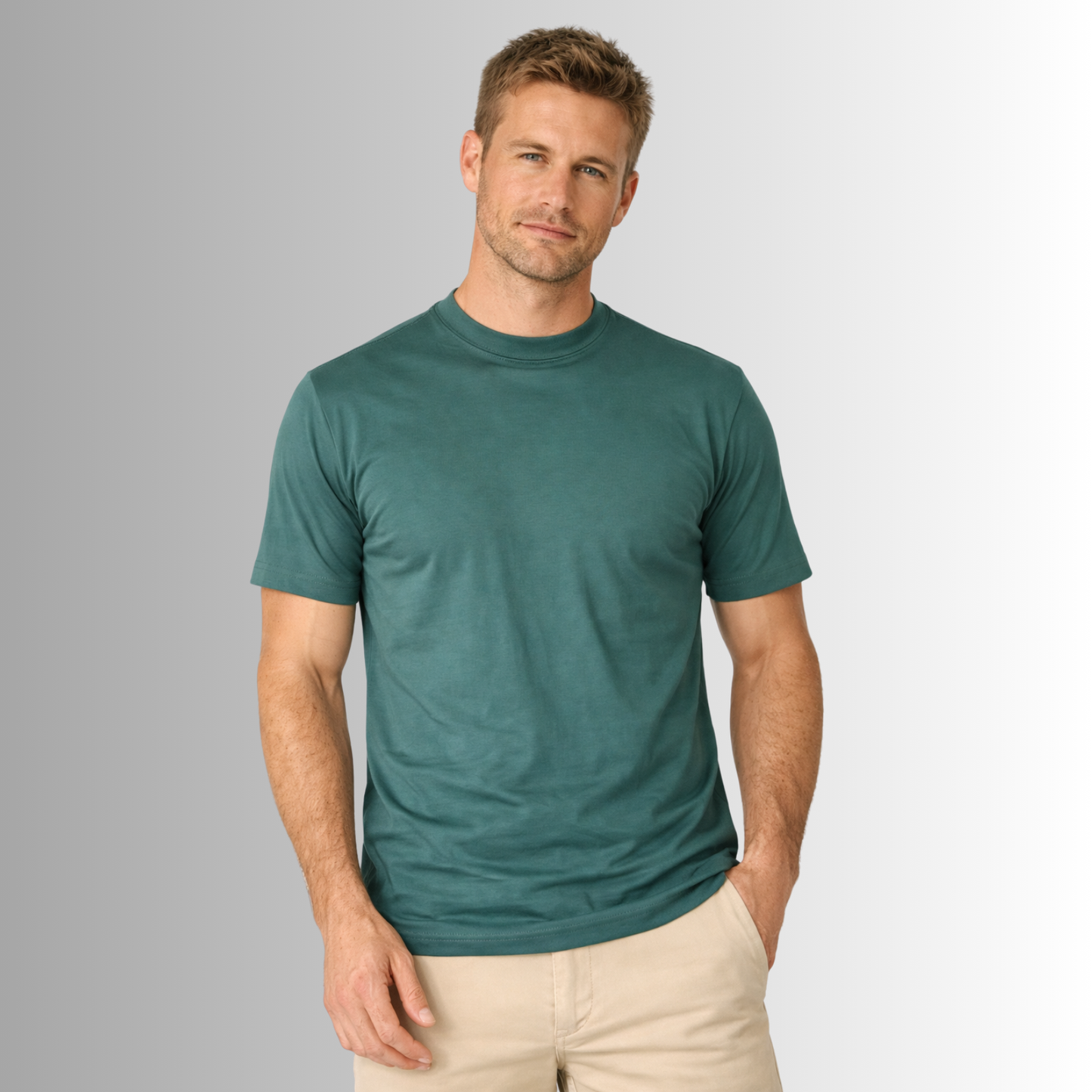 Remera básica de algodón Pima para hombre — verde, vista frontal