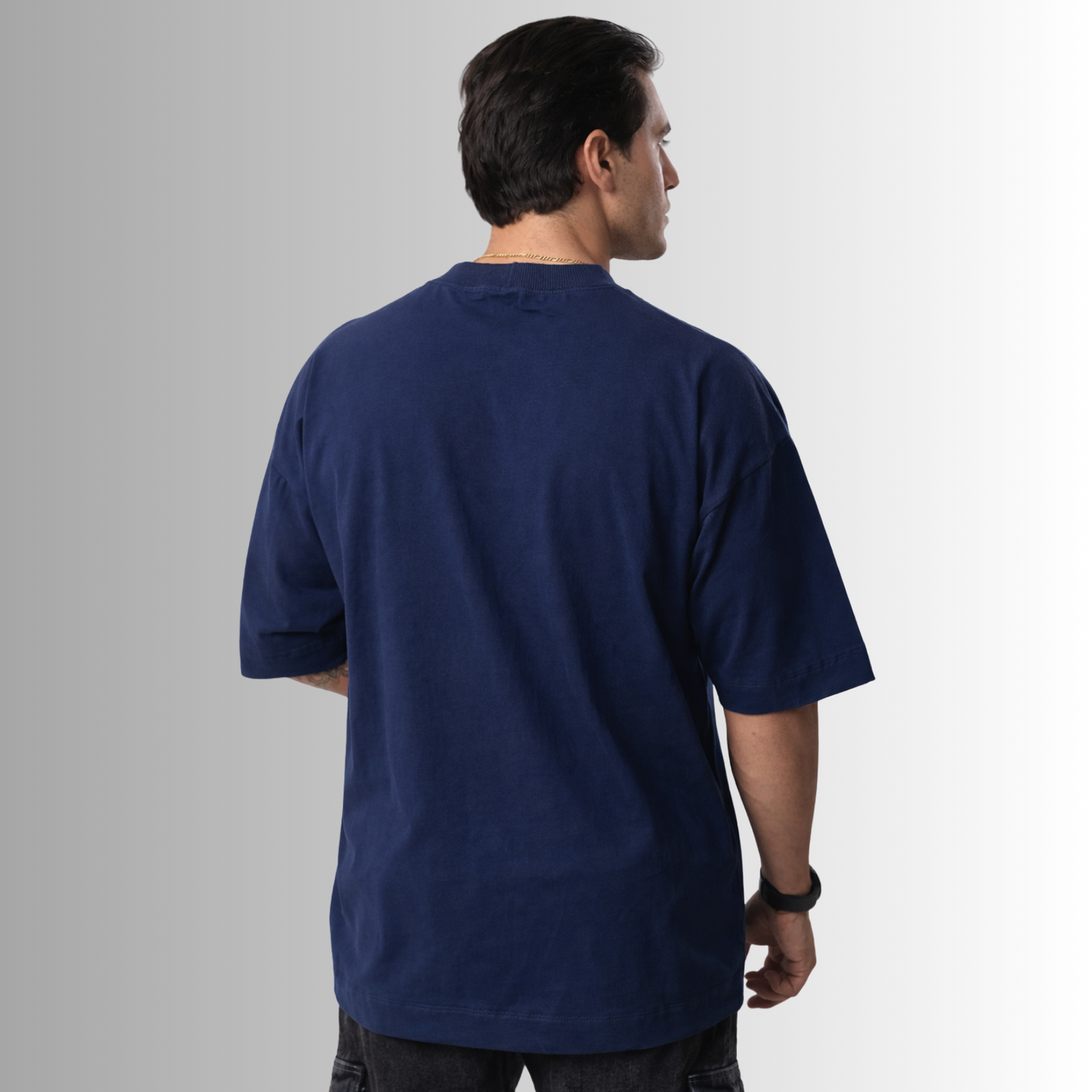 Remera oversized de algodón Pima para hombre — azul marino, vista trasera