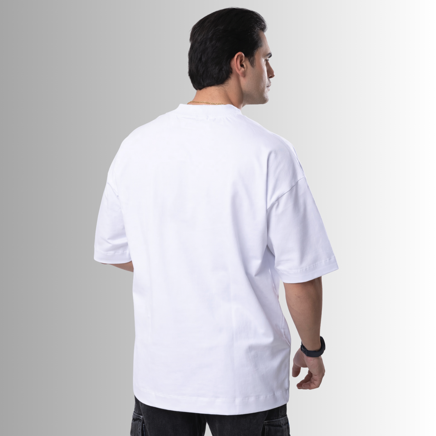 Remera oversized de algodón Pima para hombre — blanco, vista trasera