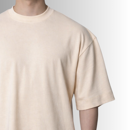 Remera oversized de algodón Pima para hombre — blanco roto, detalle