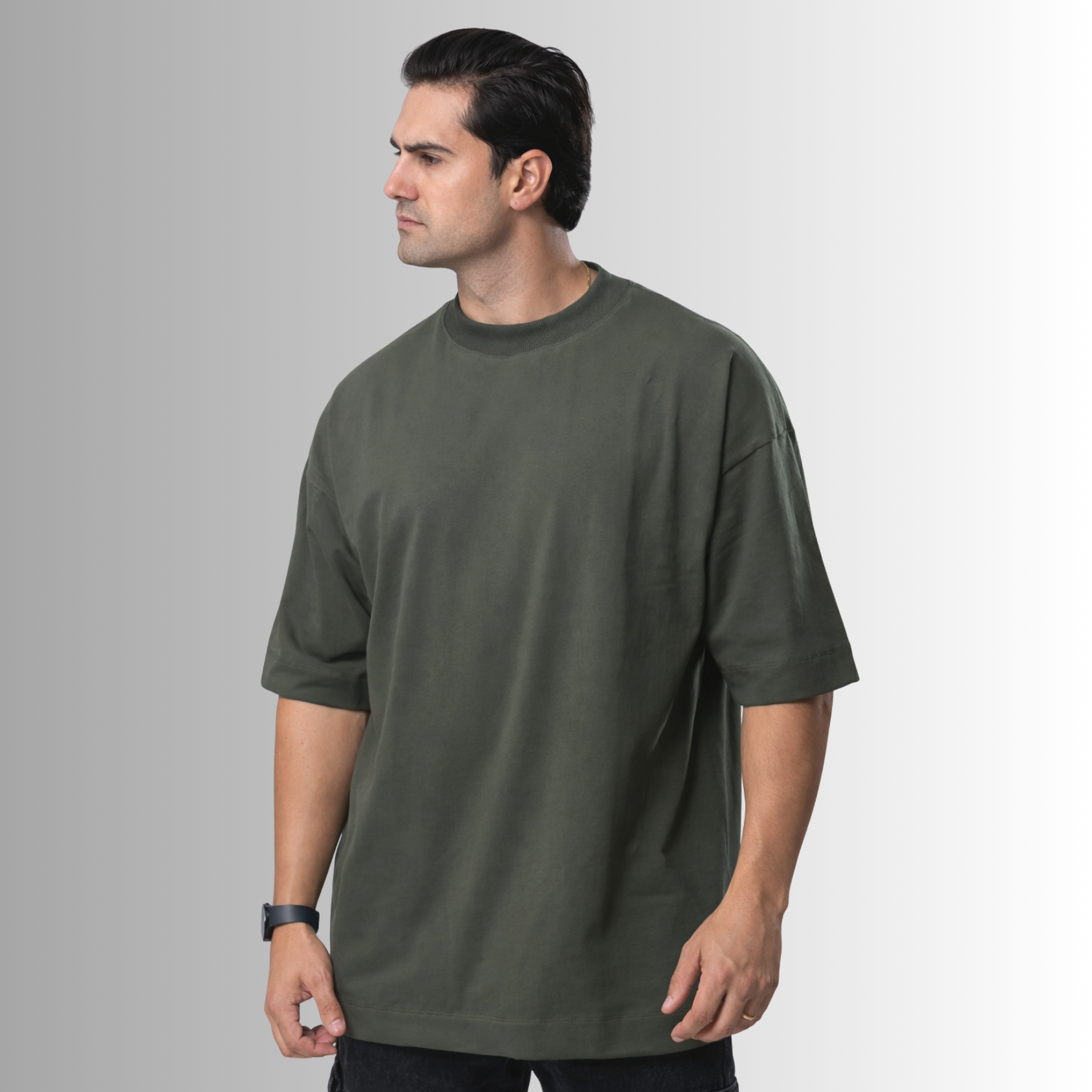 Remera oversized de algodón Pima para hombre — verde, vista frontal