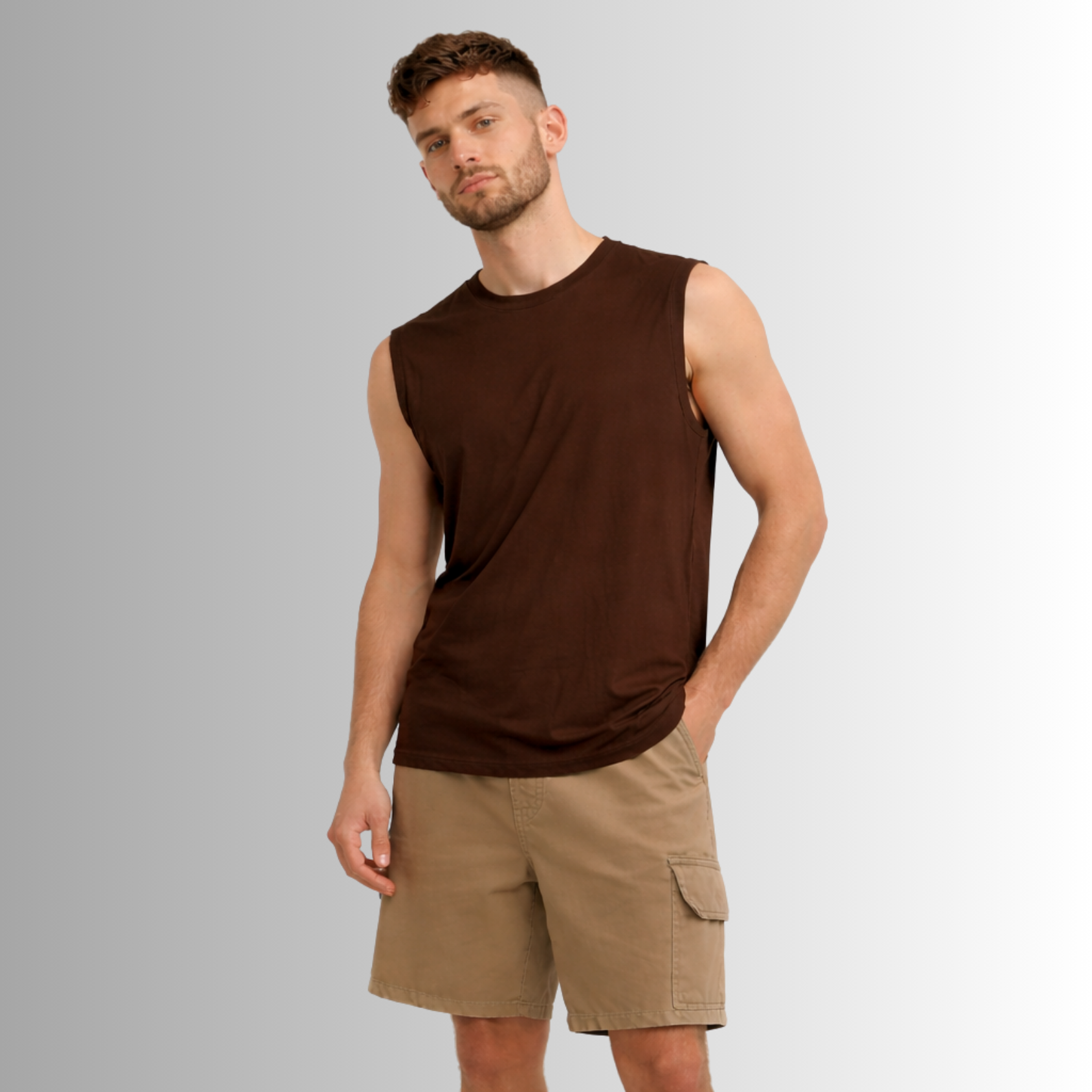 Remera sin mangas de algodón Pima para hombre — marrón